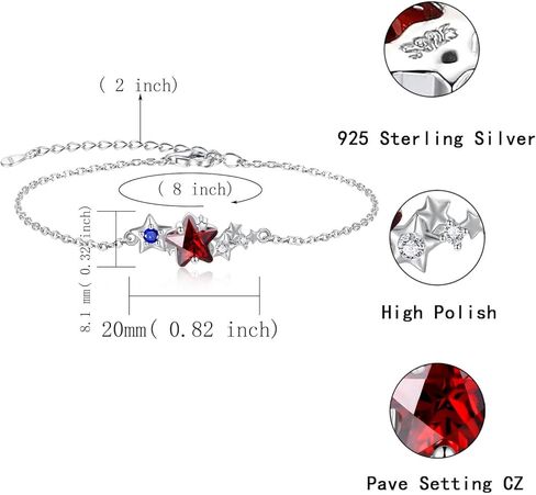 925 Sterling Silver Red White Blue Star Bracelet Bracelet الوطنية يوم الاستقلال الوطني للمجوهرات للنساء هدية قابلة للتعديل in Saudi Arabia