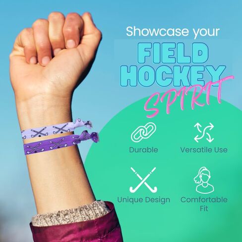 Field Hockey Hair Ties, Multi-Colored Hair Accessories for Girls, No Crease Hair Elastics with Field Hockey Stick Design, Ponytail Holders for Girls (8 pcs) - by SPORTYBELLA in Saudi Arabia