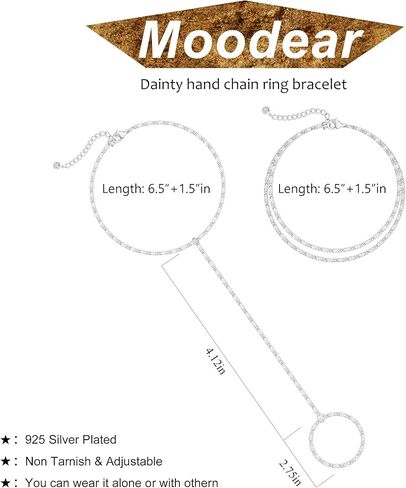 Moodear Dainty Ring سوار سلسلة يد للنساء - 14K مطلية بالذهب / الفضة الاسترلينية طبقات قابلة للتعديل من الخرز الصناعي مشبك ورق نقطة تشيكوسلوفاكيا ربط سلسلة اليد أساور غير مشوهة هدية مجوهرات عصرية in Kuwait