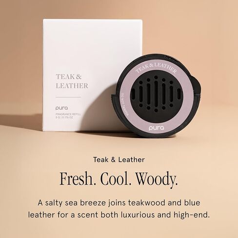 Pura Car Diffuser Starter Set - Smart Car Aroma Diffuser & Premium Car Diffuser Fragrance - Long-Lasting Fragrance for 30 Days of Aroma - Car Must-Have - Teak & Leather in Saudi Arabia