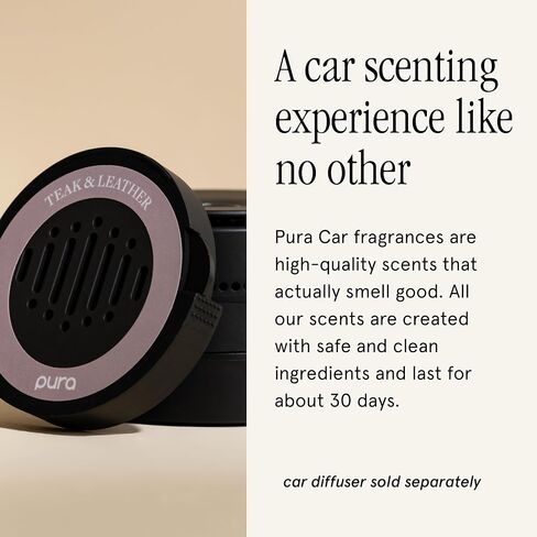 Pura Car Diffuser Starter Set - Smart Car Aroma Diffuser & Premium Car Diffuser Fragrance - Long-Lasting Fragrance for 30 Days of Aroma - Car Must-Have - Teak & Leather in Saudi Arabia