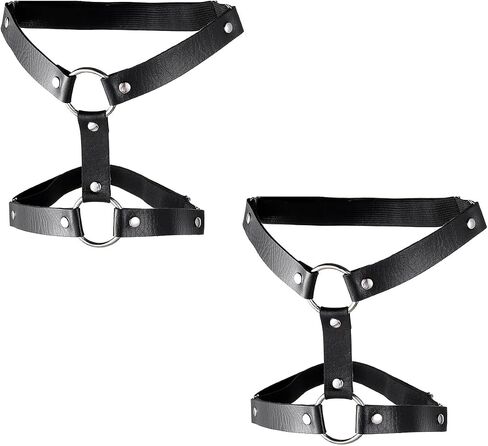 FM FM42 Plus Size 20.28"-30.03" Multicolor PU Simulated Leather Silvert-tone Rivets 2 O-Ring Elastic Garter, Pack of 2 PCs in Saudi Arabia
