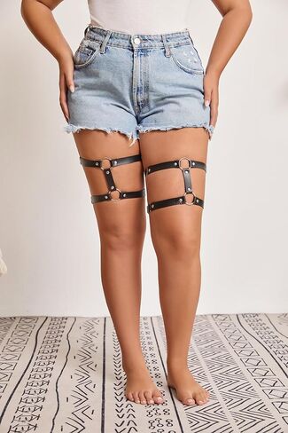 FM FM42 Plus Size 20.28"-30.03" Multicolor PU Simulated Leather Silvert-tone Rivets 2 O-Ring Elastic Garter, Pack of 2 PCs in Saudi Arabia
