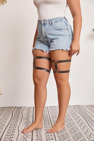 FM FM42 Plus Size 20.28"-30.03" Multicolor PU Simulated Leather Silvert-tone Rivets 2 O-Ring Elastic Garter, Pack of 2 PCs in Saudi Arabia