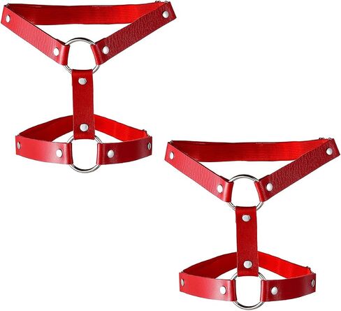 FM FM42 Plus Size 20.28"-30.03" Multicolor PU Simulated Leather Silvert-tone Rivets 2 O-Ring Elastic Garter, Pack of 2 PCs in Saudi Arabia