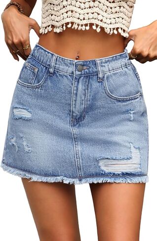 ELLEVEN Ripped Denim Mini Skort for Women,Y2k Raw Hem Jean Skort Skirts with Pockets in Saudi Arabia