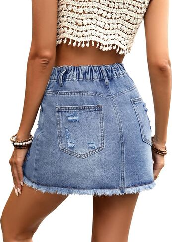 ELLEVEN Ripped Denim Mini Skort for Women,Y2k Raw Hem Jean Skort Skirts with Pockets in Saudi Arabia
