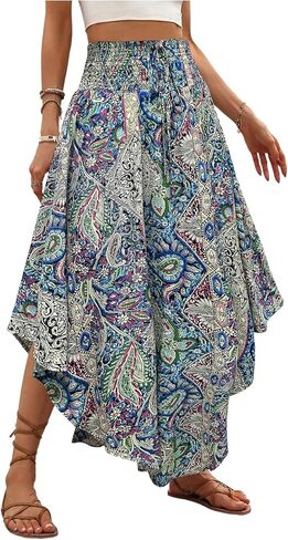 Verdusa Women's Boho Western Floral Print Long Traints 80s Flowy Floasty Weist Hacever Maxi Skirt in Saudi Arabia