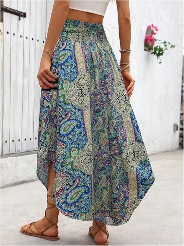Verdusa Women's Boho Western Floral Print Long Traints 80s Flowy Floasty Weist Hacever Maxi Skirt in Saudi Arabia