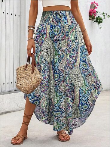 Verdusa Women's Boho Western Floral Print Long Traints 80s Flowy Floasty Weist Hacever Maxi Skirt in Saudi Arabia