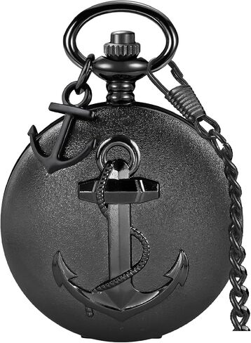 Tiong Pocket Watch Anchor Pattern Design Roman Numerals Quartz with Chain Birthday Gifts in Saudi Arabia