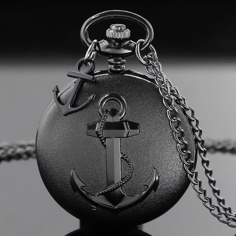 Tiong Pocket Watch Anchor Pattern Design Roman Numerals Quartz with Chain Birthday Gifts in Saudi Arabia