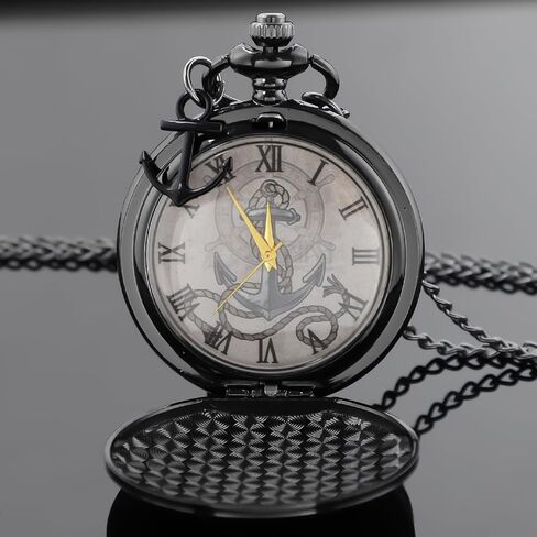 Tiong Pocket Watch Anchor Pattern Design Roman Numerals Quartz with Chain Birthday Gifts in Saudi Arabia
