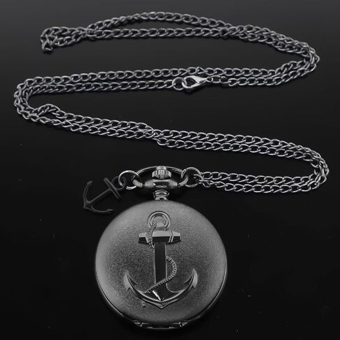 Tiong Pocket Watch Anchor Pattern Design Roman Numerals Quartz with Chain Birthday Gifts in Saudi Arabia