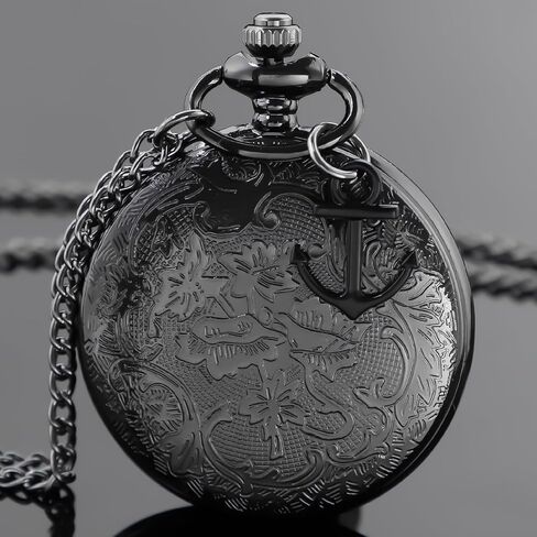 Tiong Pocket Watch Anchor Pattern Design Roman Numerals Quartz with Chain Birthday Gifts in Saudi Arabia