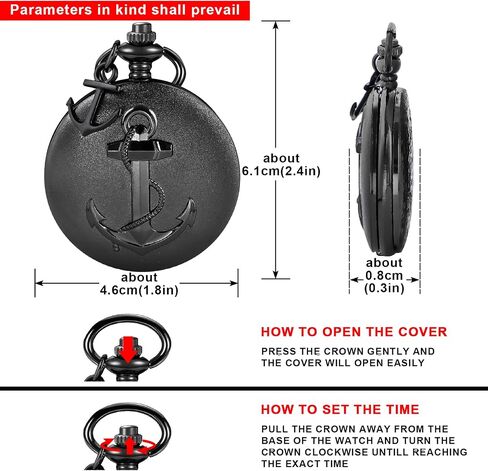 Tiong Pocket Watch Anchor Pattern Design Roman Numerals Quartz with Chain Birthday Gifts in Saudi Arabia