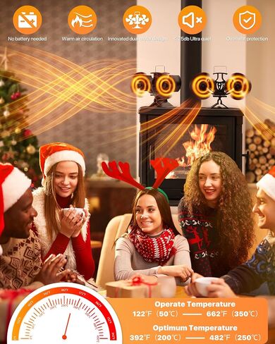 Wood Stove Fan for Buddy Heater, 8 Blades Heat Powered Fan,Dual Motor Heater Fan with Bracket Compatible for Propane Heater, Thermal Fan for Gas Wood Burner Stove Tent Camping Accessories in Saudi Arabia