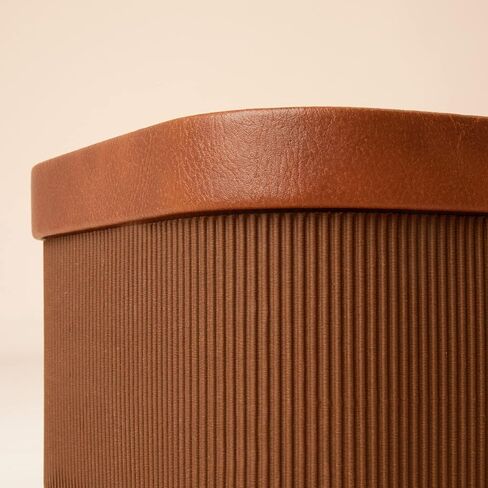 LA JOLIE MUSE Fluted Cardboard Storage Baskets with Leather-Like Lids, Sturdy Stackable Paper Boxes Decorative Tray, Chocolate Brown, Set of 3 in Kuwait