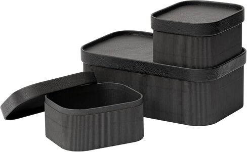 LA JOLIE MUSE Fluted Cardboard Storage Baskets with Leather-Like Lids, Sturdy Stackable Paper Boxes Decorative Tray, Chocolate Brown, Set of 3 in Kuwait