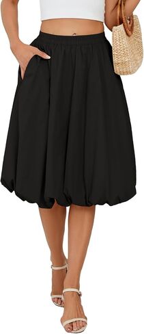 Lyrur Women's 2025 Bubble Skirts Spring Summer Elastic High Waisted A Line Ruffle Midi Skirt with Pockets in Saudi Arabia
