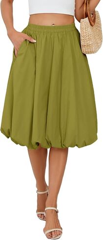 Lyrur Women's 2025 Bubble Skirts Spring Summer Elastic High Waisted A Line Ruffle Midi Skirt with Pockets in Saudi Arabia