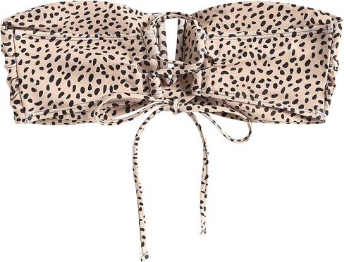 ZAFUL Women's Strapless Bandeau Bikini Top Ribbed V Wired Lace Up Ruffle Tie Swimsuits Bathing Suits Only Top in Saudi Arabia