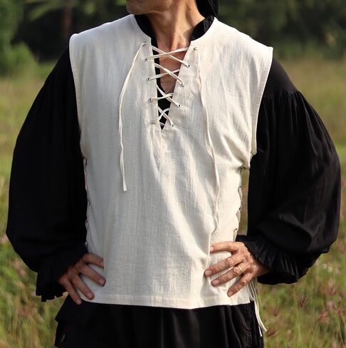 Classic Renaissance Vest - Sleeveless Pirate Medieval Shirt Open Collar in Kuwait