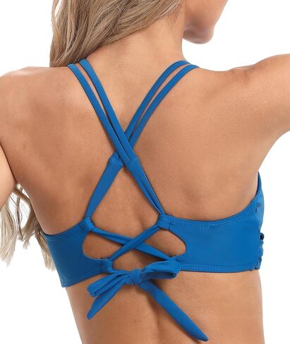 Womens Twist Front V Neck Bikini Top Push Up Padded Swim Top Swimsuit Lace Up Criss Cross Back Bathing Suits Tops in Saudi Arabia