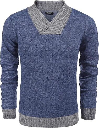 COOFANDY Men Casual Knitted Sweaters Shawl Collar Dress Sweater Long Sleeve V-Neck Pullover Tops in Saudi Arabia