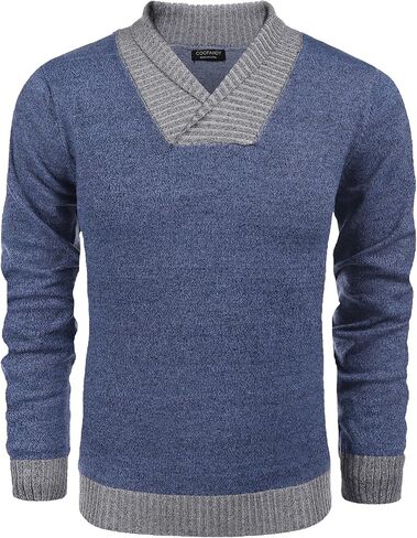 COOFANDY Men Casual Knitted Sweaters Shawl Collar Dress Sweater Long Sleeve V-Neck Pullover Tops in Saudi Arabia