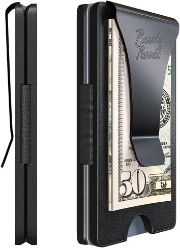 Rowdy Parrot ElasTech™ Tactical Wallets for Men - RFID Blocking - CNC Machined - Top Grain Leather and Aerospace Grade Aluminum - Slim Minimalist Money Clip Wallet - Gift Box Included - USA Owned in Saudi Arabia