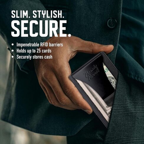 Rowdy Parrot ElasTech™ Tactical Wallets for Men - RFID Blocking - CNC Machined - Top Grain Leather and Aerospace Grade Aluminum - Slim Minimalist Money Clip Wallet - Gift Box Included - USA Owned in Saudi Arabia