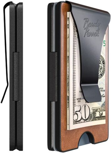 Rowdy Parrot ElasTech™ Tactical Wallets for Men - RFID Blocking - CNC Machined - Top Grain Leather and Aerospace Grade Aluminum - Slim Minimalist Money Clip Wallet - Gift Box Included - USA Owned in Saudi Arabia