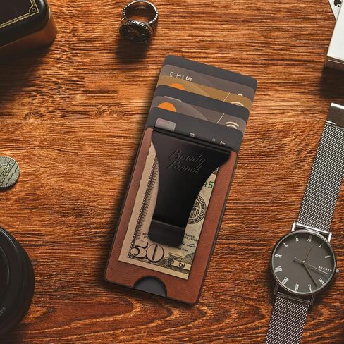 Rowdy Parrot ElasTech™ Tactical Wallets for Men - RFID Blocking - CNC Machined - Top Grain Leather and Aerospace Grade Aluminum - Slim Minimalist Money Clip Wallet - Gift Box Included - USA Owned in Saudi Arabia