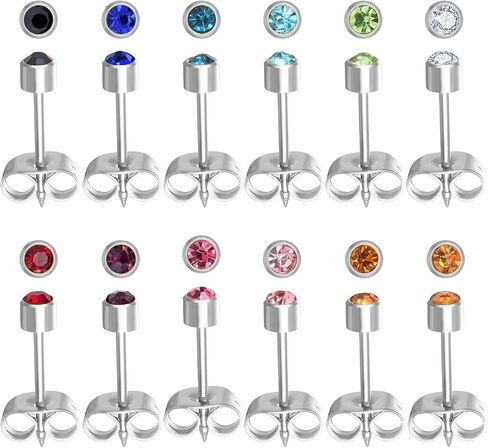 Stainless Steel Ear Piercing Stud Earrings for Piercing Guns Gold Plated Surgical Steel Round CZ Birthstone Stud Earrings Set 12 Pairs in Kuwait