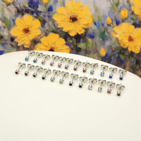 Stainless Steel Ear Piercing Stud Earrings for Piercing Guns Gold Plated Surgical Steel Round CZ Birthstone Stud Earrings Set 12 Pairs in Kuwait