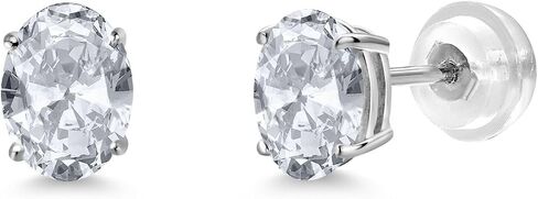 أقراط من Gem Stone King من الذهب الأبيض عيار 14 قيراط من المويسانتي الأبيض للنساء والرجال (1.80 قيراط، حجر ميلاد الأحجار الكريمة، بيضاوي 7 × 5 مم) in Saudi Arabia