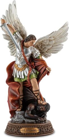 St Michael The Archangel Painted in Full Color,12" H San Miguel The Great Protector Archangel Statue with Wings,St. Archangel Michael Defecting with Satan on Base with Name Plate in Saudi Arabia
