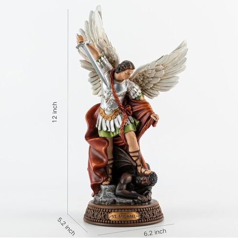 St Michael The Archangel Painted in Full Color,12" H San Miguel The Great Protector Archangel Statue with Wings,St. Archangel Michael Defecting with Satan on Base with Name Plate in Saudi Arabia