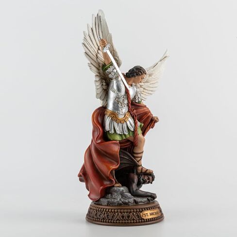 St Michael The Archangel Painted in Full Color,12" H San Miguel The Great Protector Archangel Statue with Wings,St. Archangel Michael Defecting with Satan on Base with Name Plate in Saudi Arabia