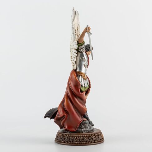 St Michael The Archangel Painted in Full Color,12" H San Miguel The Great Protector Archangel Statue with Wings,St. Archangel Michael Defecting with Satan on Base with Name Plate in Saudi Arabia