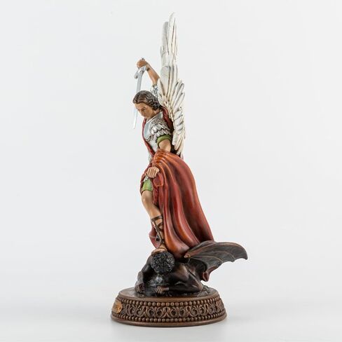 St Michael The Archangel Painted in Full Color,12" H San Miguel The Great Protector Archangel Statue with Wings,St. Archangel Michael Defecting with Satan on Base with Name Plate in Saudi Arabia
