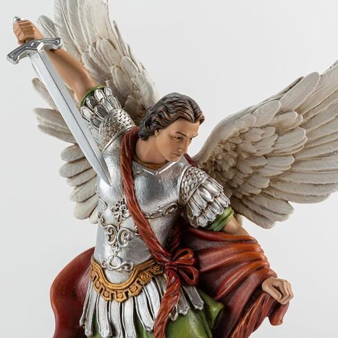 St Michael The Archangel Painted in Full Color,12" H San Miguel The Great Protector Archangel Statue with Wings,St. Archangel Michael Defecting with Satan on Base with Name Plate in Saudi Arabia