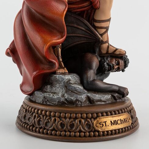 St Michael The Archangel Painted in Full Color,12" H San Miguel The Great Protector Archangel Statue with Wings,St. Archangel Michael Defecting with Satan on Base with Name Plate in Saudi Arabia