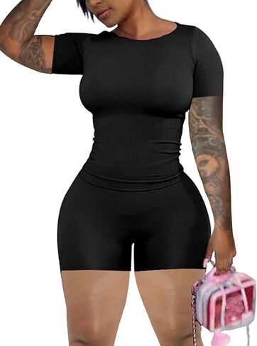chicyes 2 Piece Sets For Women Summer Two Piece Outfits 2025 Short Sleeve Tops Lounge Matching Shorts Tracksuist in Kuwait