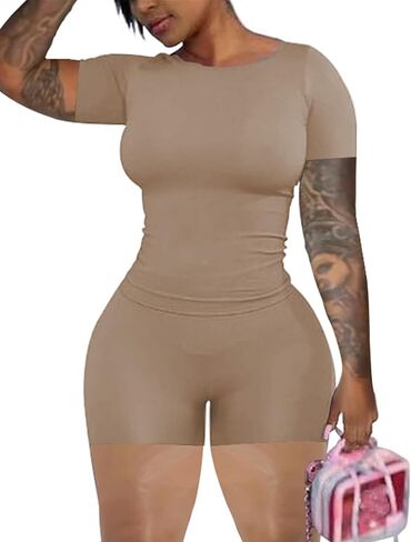 chicyes 2 Piece Sets For Women Summer Two Piece Outfits 2025 Short Sleeve Tops Lounge Matching Shorts Tracksuist in Kuwait