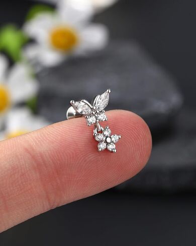 JOWSEEN 316L SURCICAL STELL STELL أقراط مسطحة 16g داخليًا غضروفًا داخليًا ، فإن الفراشة in Kuwait
