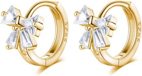 Reffeer Solid 925 Sterling Silver CZ Bow Hoop Earrings Ribbon for Women Teens Small Bowknot Hoop Earrings Cartilage in Saudi Arabia
