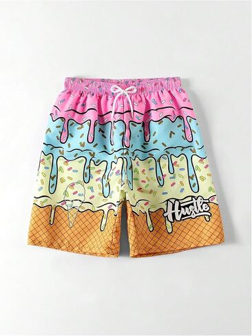 SOLY HUX Boy's Beach Shorts Drawstring Waist Graphic Print Swim Trunks Summer Beachwear in Saudi Arabia