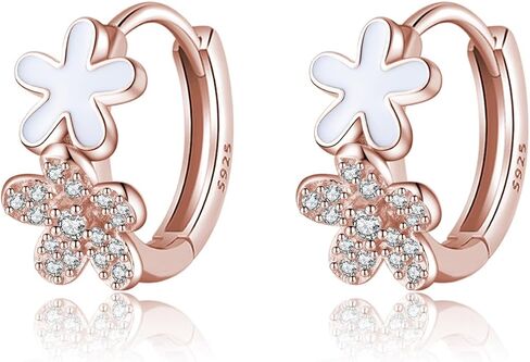 Sluynz Solid 925 Sterling Silver CZ Flower Hoop أقراط للنساء المراهقات مزدوجة الزهرة أقراط Huggie in Saudi Arabia